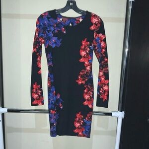 Parker Black Dress with Red and Blue Floral Design